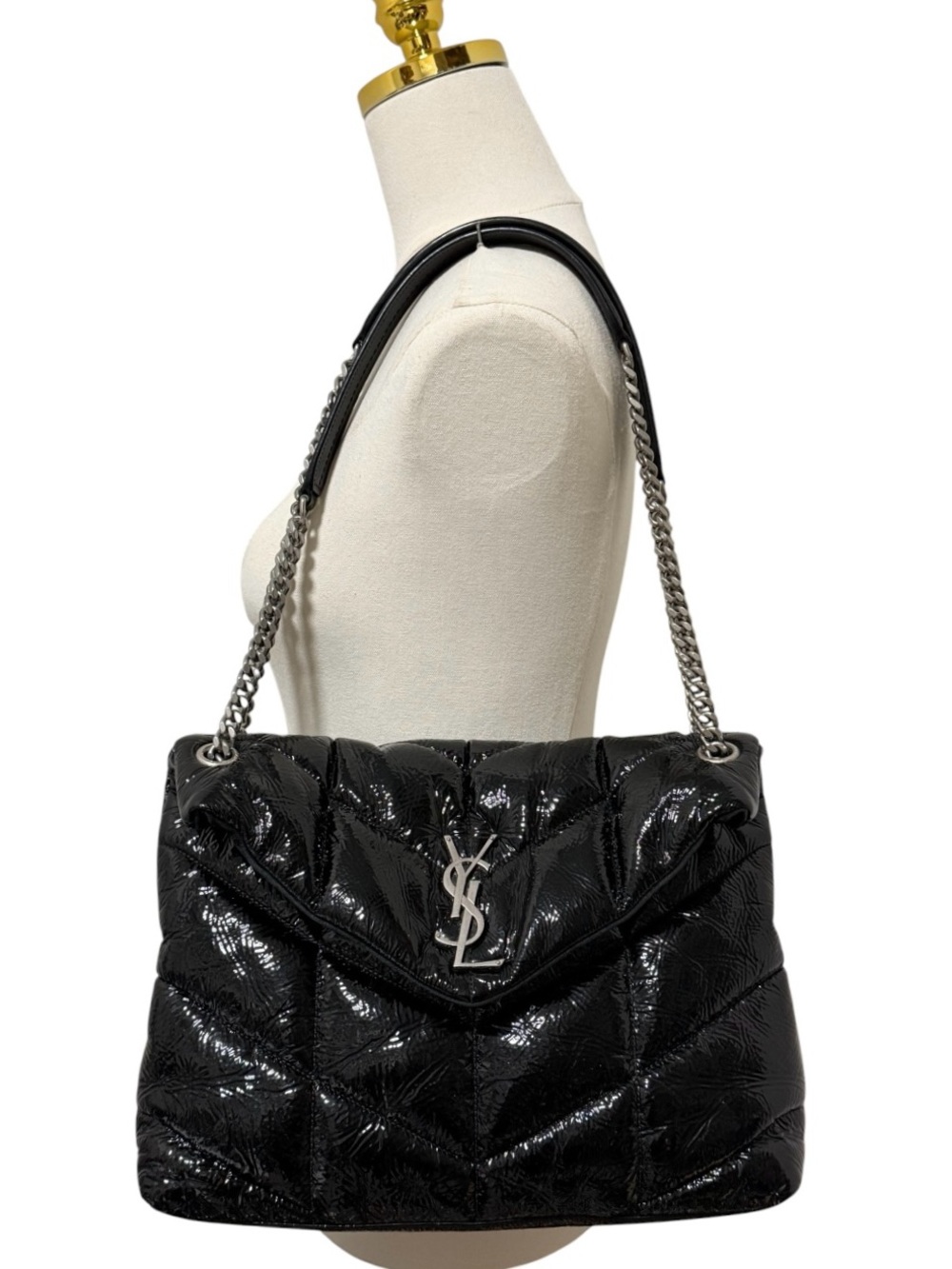Saint Laurent YSL Medium Loulou Puffer Patent Lambskin Black Silver - Picture 2 of 16